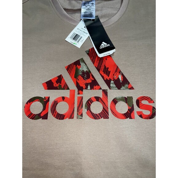ADIDAS X Zoe Saldana Pattern Women's Sport T-shirt Dress Sz Large Tan Red Logo - Picture 3 of 9